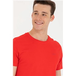Erkek Kırmızı Basic Bisiklet Yaka Tişört