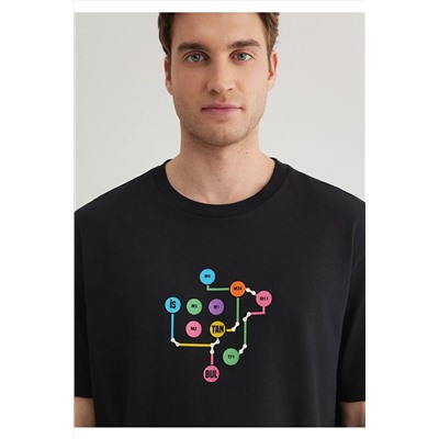 Mavi Siyah İstanbul Tişört Loose Fit / Bol Rahat Kesim 0612453-900