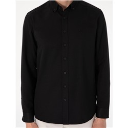 Siyah Oxford Slim Fit Kolay Ütülenebilir Gömlek
