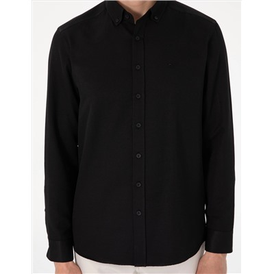 Siyah Oxford Slim Fit Kolay Ütülenebilir Gömlek