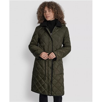 DKNY Women's Corduroy-Collar Quilted Anorak Coat