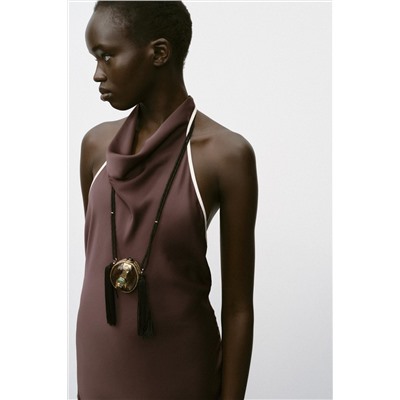 CONTRAST TRIM SATIN MIDI DRESS