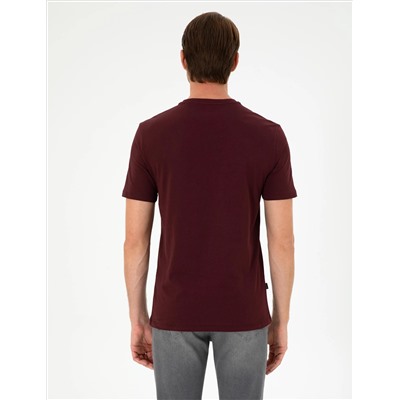 Bordo %100 Pamuk Slim Fit Bisiklet Yaka Basic Tişört