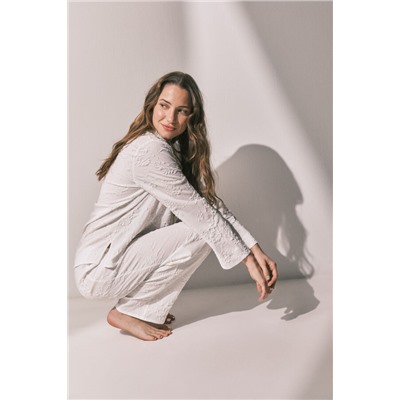 Pijama camisero largo satén blanco