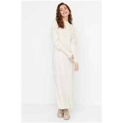 TRENDYOL MODEST Taş Bisiklet Yaka Omzu Büzgülü Triko Elbise TCTAW23EB00047