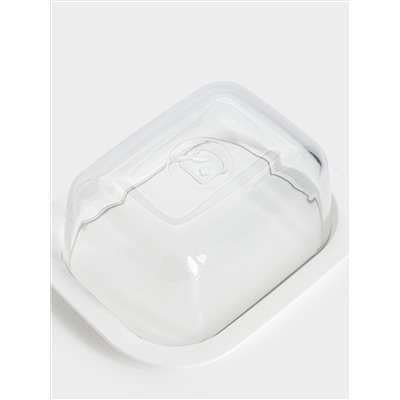 Масленка, 14 см, стекло/пластик, прямоугольная, белая, Basic