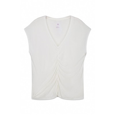 Camiseta corta viscosa lino beige