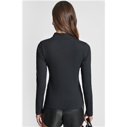 JEWEL BUTTON SHOULDER MOCK NECK LONG SLEEVE TEE