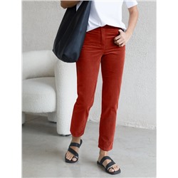 Укороченные эластичные брюки слим из микро вельвета