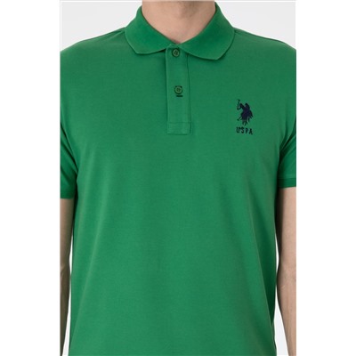 Erkek Slim Fit Polo Yaka Yeşil Basic Tişört