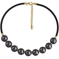 Колье Гевея (Майорка 16мм темно-серая, каучук черный; покрытие золото) 45-50см, Есть комплект