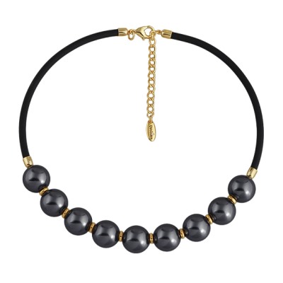 Колье Гевея (Майорка 16мм темно-серая, каучук черный; покрытие золото) 45-50см, Есть комплект