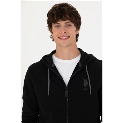 Erkek Siyah Kapüşonlu Örme Hırka