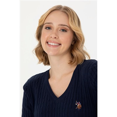 Kadın Lacivert V - Yaka Basic Kazak