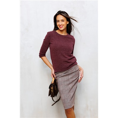 273-1BRN Юбка теплая в клетку миди