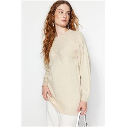 TRENDYOL MODEST Krem İnci İşlemeli Triko Kazak TCTAW24AK00166