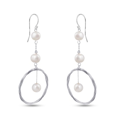Серьги (жемчуг белый; покрытие родий), Есть комплект