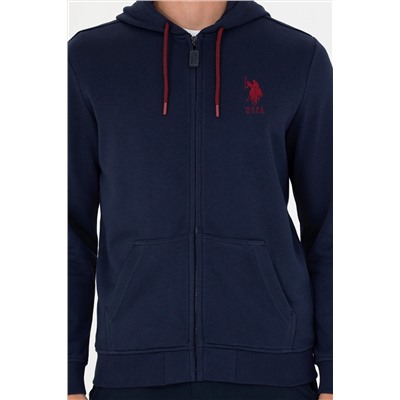 Erkek Lacivert Kapüşonlu Örme Hırka