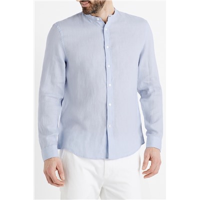 Camisa regular fit de lino - Azul
