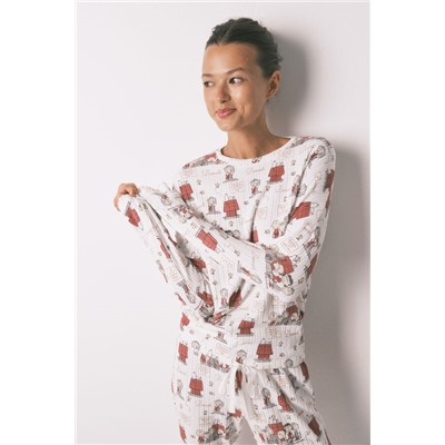 Pijama largo canalé suave blanco Snoopy