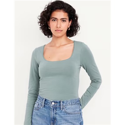 Fitted Double-Layer Scoop-Neck Top