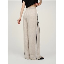 Бежевые брюки изо льна с кантами