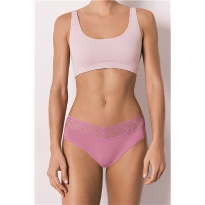 Braga clásica ancha algodón rosa encaje