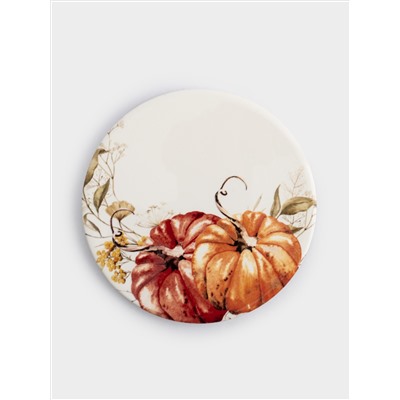 Подставка под кружку, 11 см, круглая, керамика/пробка, белая, Тыквы, Light pumpkin