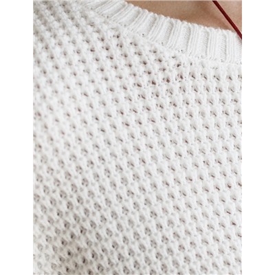 Укороченный джемпер с широкими рукавами рельефной вязки из хлопка с акрилом