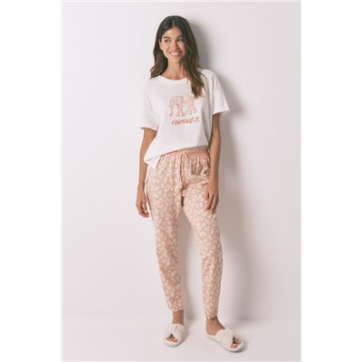Pantalón skinny 100% algodón flores naranja