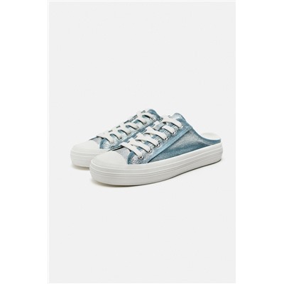 METALLIC DENIM MULE TRAINERS