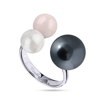 Кольцо Акварель (Майорка 8-12мм белая, розовая, темно-серая; родий), Есть комплект