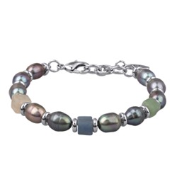 Браслет Селена (жемчуг бензиновый 6мм, кварц; покрытие родий) 17-21см, Есть комплект
