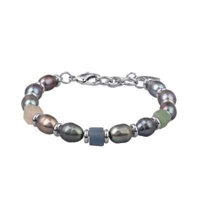 Браслет Селена (жемчуг бензиновый 6мм, кварц; покрытие родий) 17-21см, Есть комплект