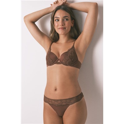 Tanga encaje cintura marrón