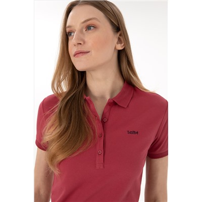 Kadın Vişne Basic Polo Yaka Tişört