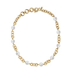 Колье Симбиоз (Майорка белая 12мм; покрытие золото) 50-60см, Есть комплект