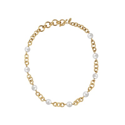 Колье Симбиоз (Майорка белая 12мм; покрытие золото) 50-60см, Есть комплект