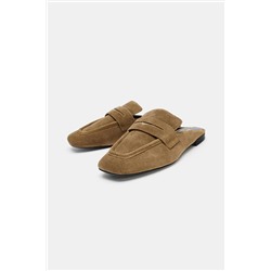 SPLIT SUEDE MULE LOAFERS