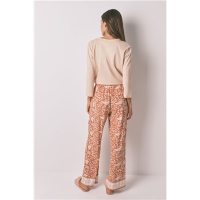 Pantalón largo viscosa flores naranja