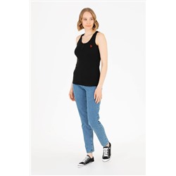 Kadın Siyah Bisiklet Yaka Kolsuz Basic Tişört