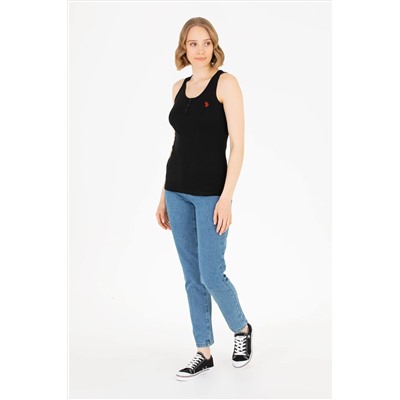 Kadın Siyah Bisiklet Yaka Kolsuz Basic Tişört