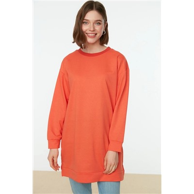 TRENDYOL MODEST Mercan Bisiklet Yaka Yırtmaç Detaylı Basic Örme Sweatshirt TCTAW22TW0138