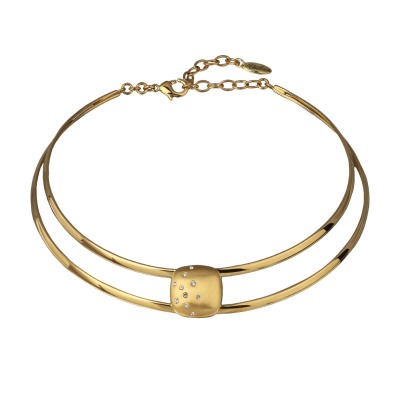 Колье Геометрия (кристаллы SW белые; покрытие сатиновое золото) 36-38см, Есть комплект