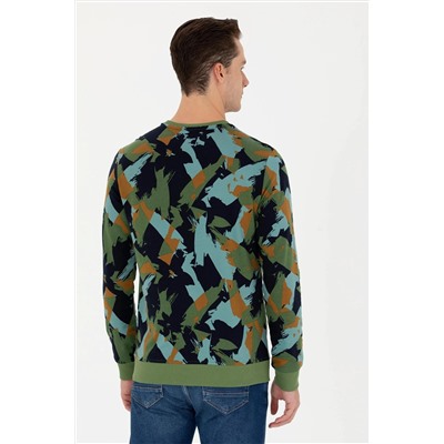 Erkek Yeşil Bisiklet Yaka Sweatshirt