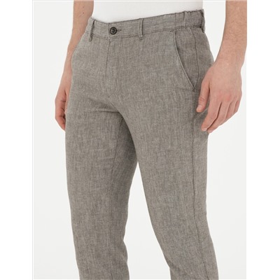 Yeşil Slim Fit Keten Karışımlı Kanvas Pantolon