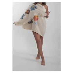 fildastore Deniz Yaşamı Motifi Desenli  %100 Organik Pamuk, Naturel,Müslin,Peştemal, Plaj Havlusu, Pareo