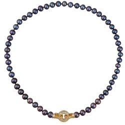 Колье (жемчуг шоколад микс 7-8мм, фианит; покрытие золото) 45см, Есть комплект