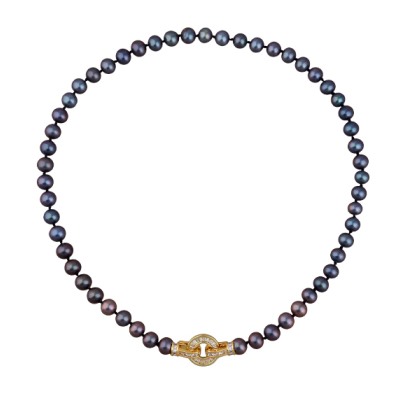 Колье (жемчуг шоколад микс 7-8мм, фианит; покрытие золото) 45см, Есть комплект