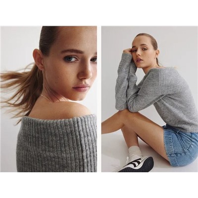 Женский пуловер с отворотом с открытыми плечами Н*М